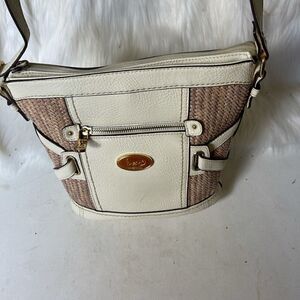 B.O.C Born Concept beige & straw weaving crossbody bag with gold tone ha…